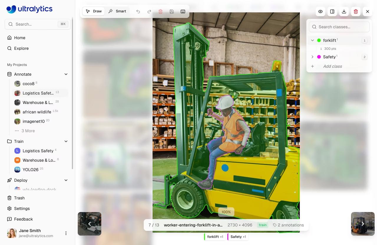 Detect annotation: forklift in warehouse